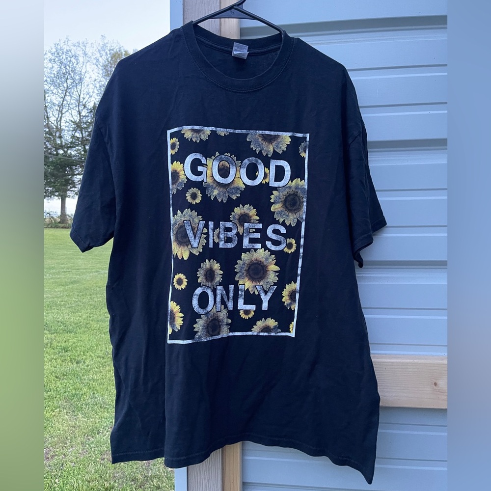 Black T-Shirt with Sunflower Print